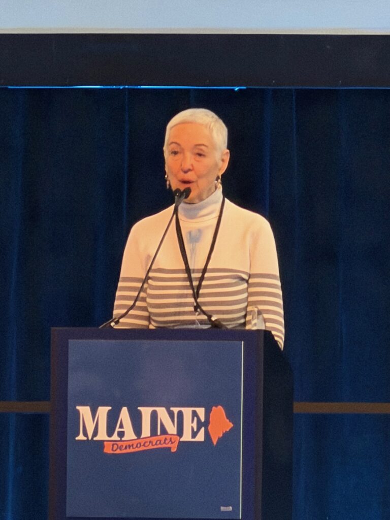 WCDC Vice Chair speaking to the convention upon receiving Vivian Powell Award for her oustanding volunteer contributions to the grassroots efforts of the Maine Democratic Party.